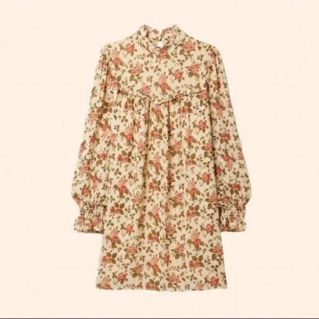 New Reformation Jourdan Ruffled Varenna Floral-Print Crepe Mini Dress Xs #X80
